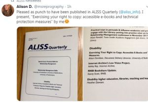 Image of aliss quarterly article tweeted by proud author A. Davidson